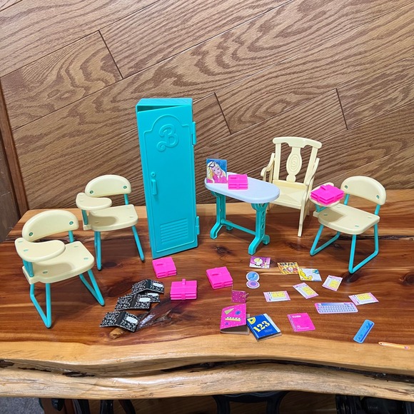 Mattel Other - Vintage Barbie School Classroom Lot 1989 Mattel Locker Desks Books Accessories